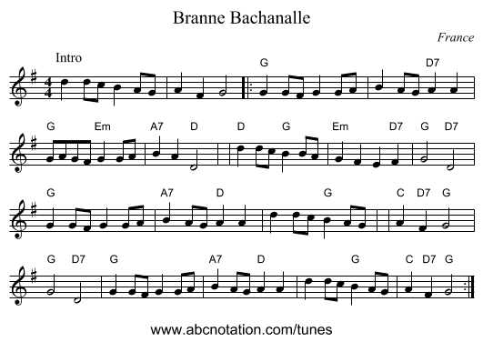 Branne Bachanalle - staff notation