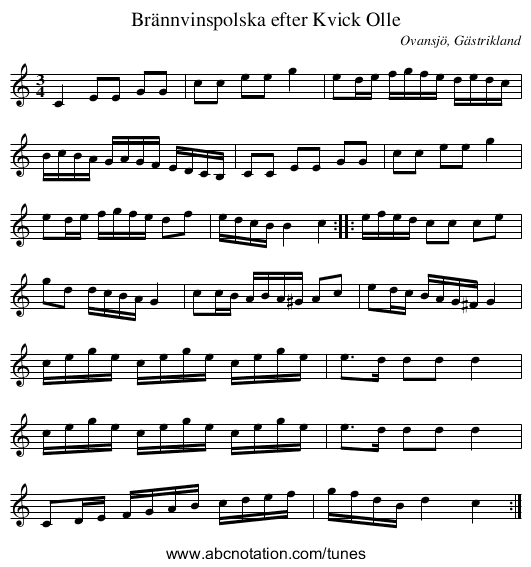 Brännvinspolska efter Kvick Olle - staff notation