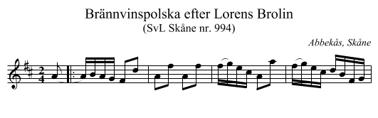 Brännvinspolska efter Lorens Brolin - staff notation