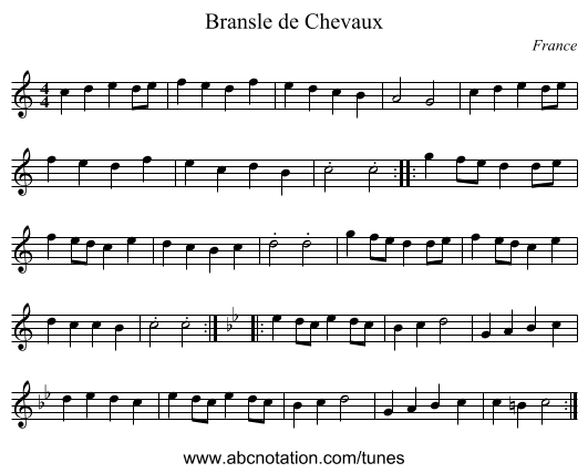 Bransle de Chevaux - staff notation