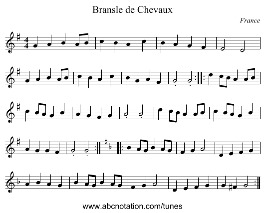 Bransle de Chevaux - staff notation