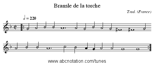 Bransle de la torche - staff notation