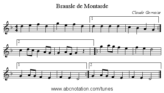 Bransle de Montarde - staff notation