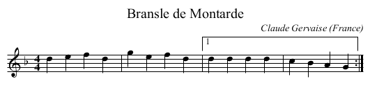 Bransle de Montarde - staff notation