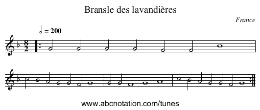 Bransle des lavandières - staff notation