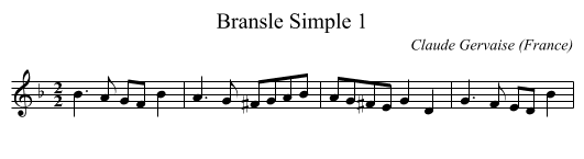Bransle Simple 1 - staff notation