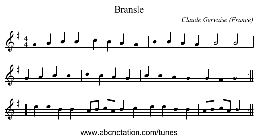 Bransle - staff notation