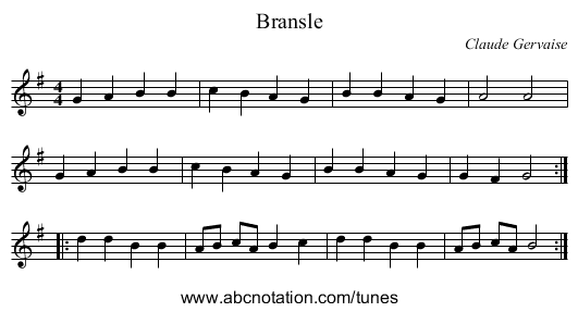Bransle - staff notation