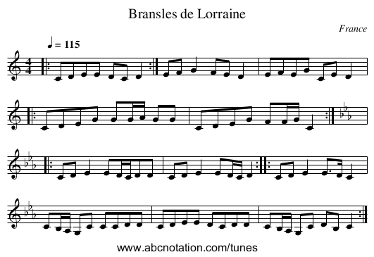 Bransles de Lorraine - staff notation
