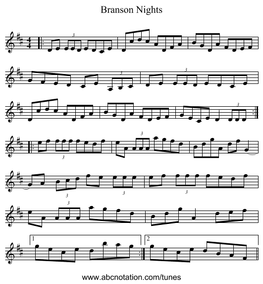 Branson Nights - staff notation