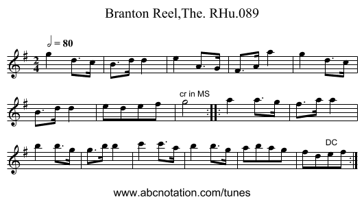 Branton Reel,The. RHu.089 - staff notation