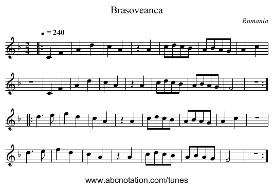 Brasoveanca - staff notation