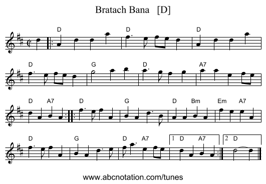 Bratach Bana   [D] - staff notation