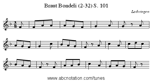 Braut Bondeli (2-32) S. 101 - staff notation