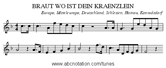 BRAUT WO IST DEIN KRAENZLEIN - staff notation