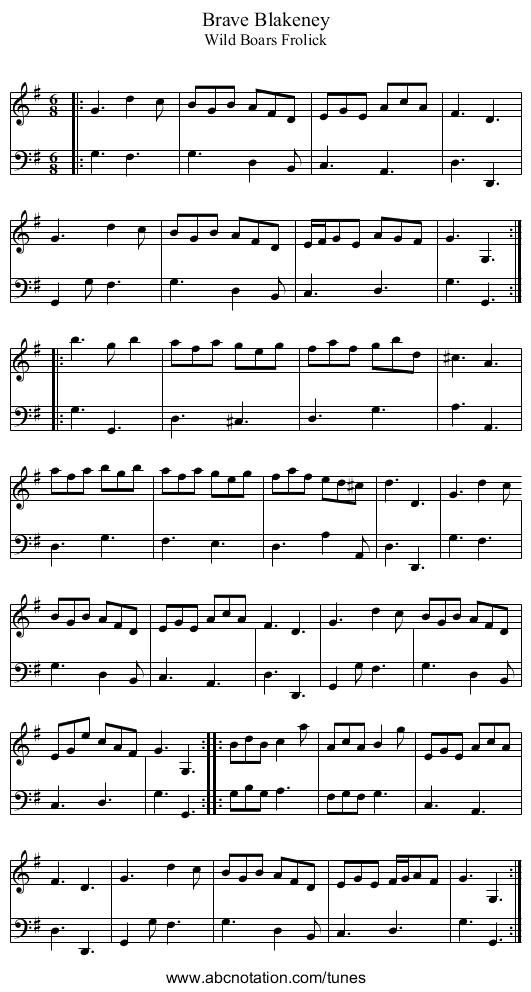 Brave Blakeney - staff notation