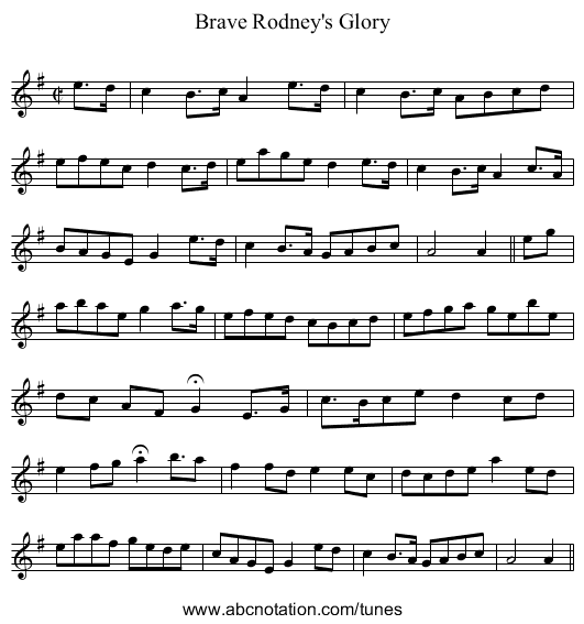 Brave Rodney's Glory - staff notation