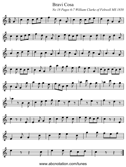 Bravi Cosa - staff notation