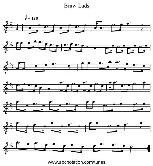 Braw Lads - staff notation