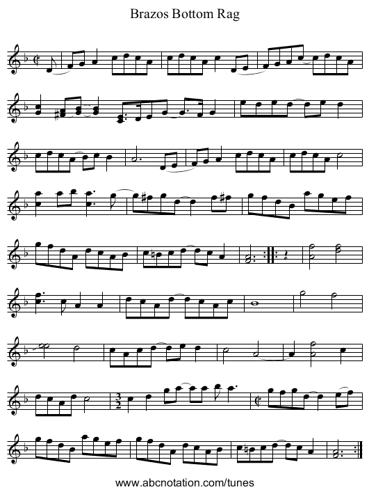 Brazos Bottom Rag - staff notation