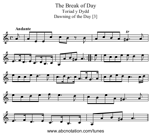 Break of Day, The - staff notation