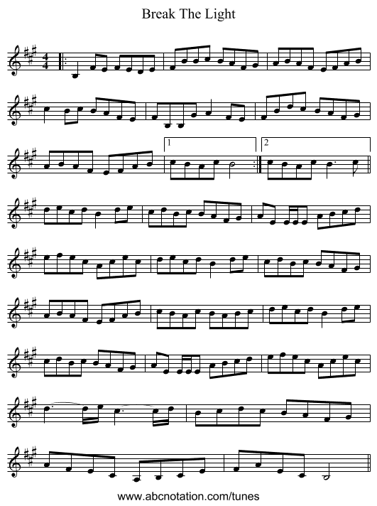 Break The Light - staff notation