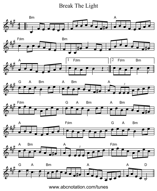 Break The Light - staff notation