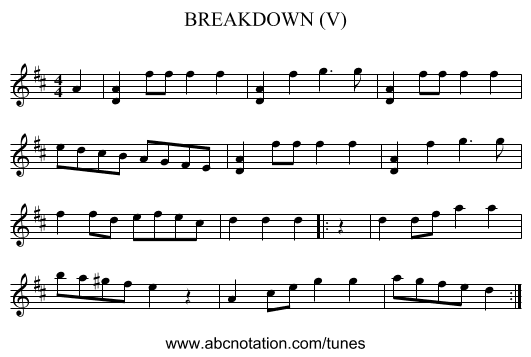 BREAKDOWN (V) - staff notation