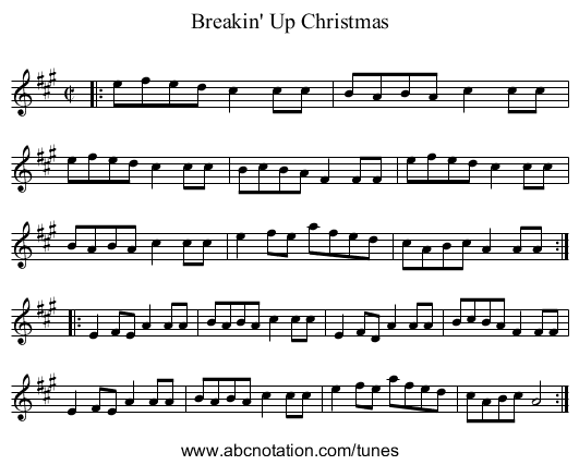 Breakin' Up Christmas - staff notation
