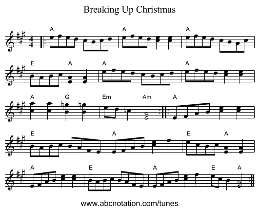 Breaking Up Christmas - staff notation