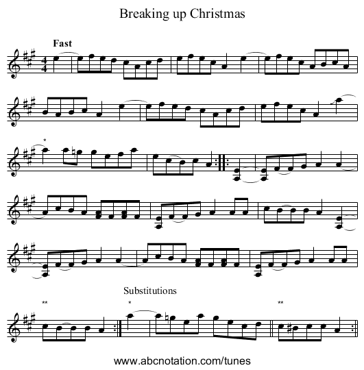 Breaking up Christmas - staff notation