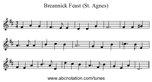 Breannick Feast (St. Agnes) - staff notation