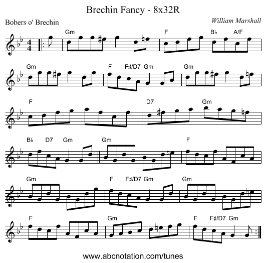 Brechin Fancy - 8x32R - staff notation