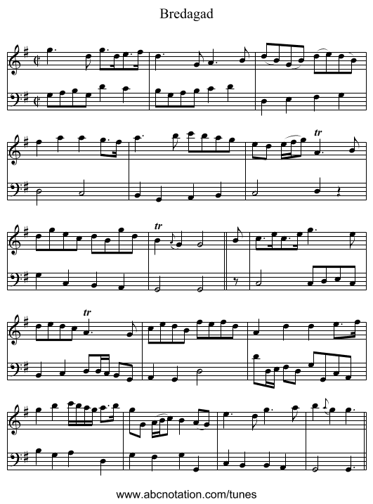 Bredagad - staff notation