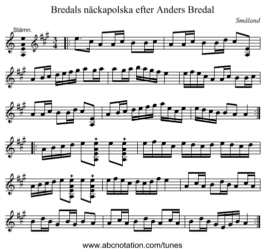 Bredals näckapolska efter Anders Bredal - staff notation