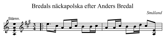 Bredals näckapolska efter Anders Bredal - staff notation