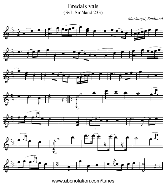 Bredals vals - staff notation