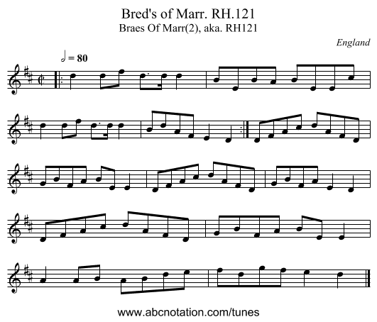 Bred's of Marr. RH.121 - staff notation