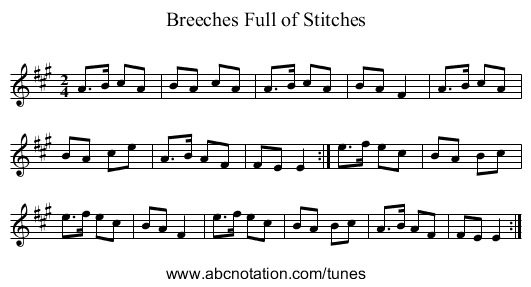 Breeches Full of Stitches - staff notation