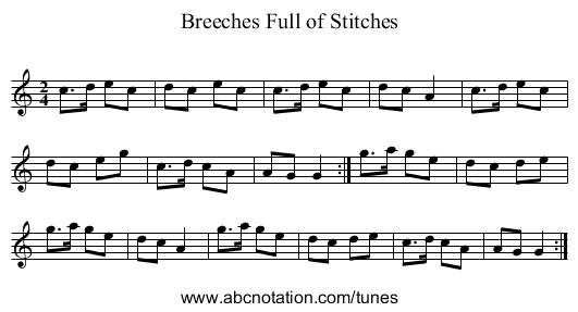 Breeches Full of Stitches - staff notation