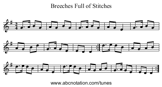 Breeches Full of Stitches - staff notation