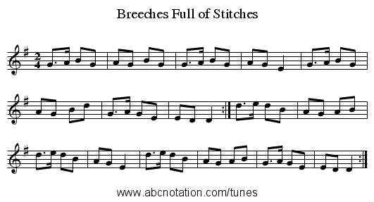 Breeches Full of Stitches - staff notation