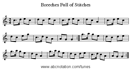 Breeches Full of Stitches - staff notation