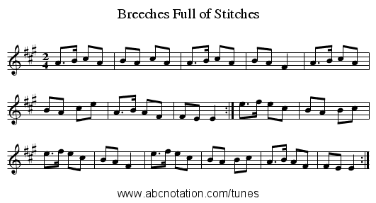 Breeches Full of Stitches - staff notation