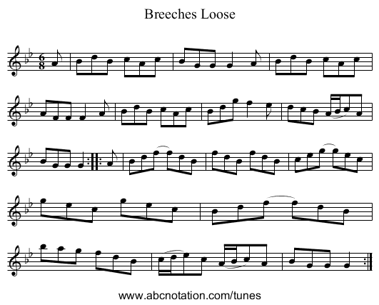 Breeches Loose - staff notation