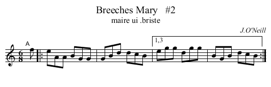 Breeches Mary   #2 - staff notation