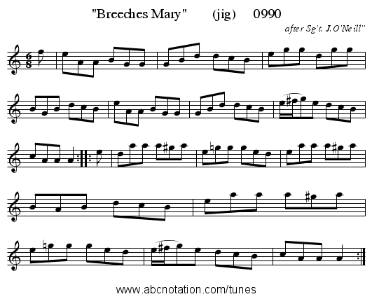 Breeches Mary (jig) 0990 - staff notation