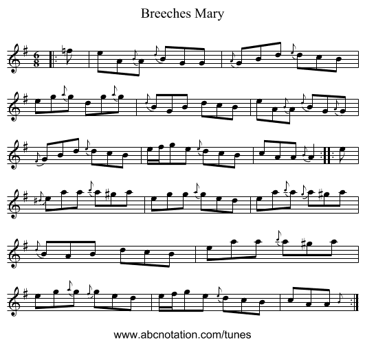 Breeches Mary - staff notation