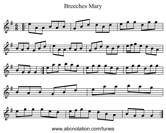 Breeches Mary - staff notation