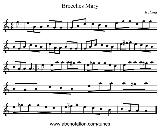 Breeches Mary - staff notation
